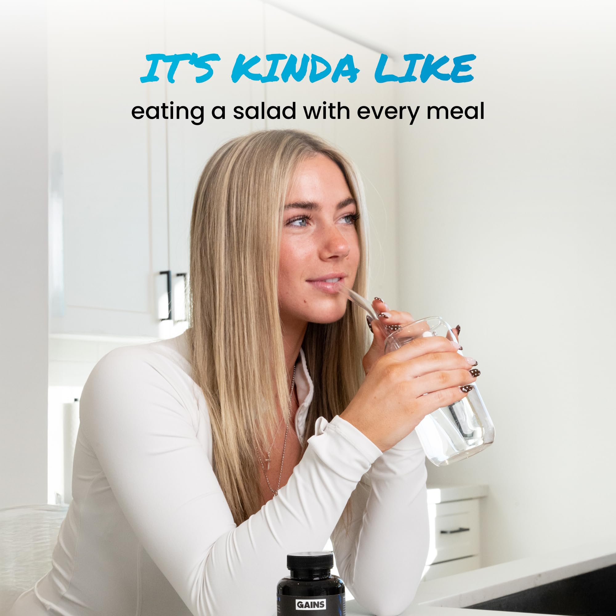 GAINS IN BULK Total Digest lifestyle imagery suggests daily use.