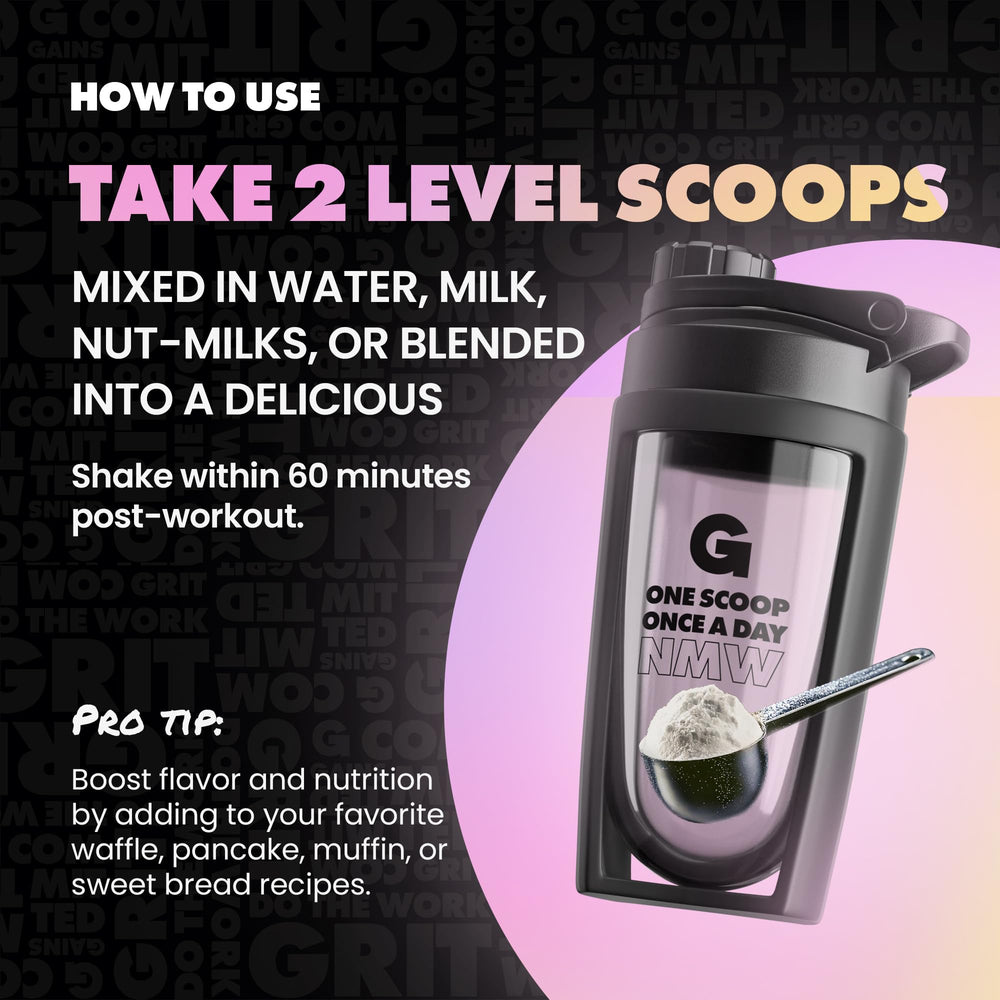 Gains in Bulk lean protein scoop ready for a quick shake