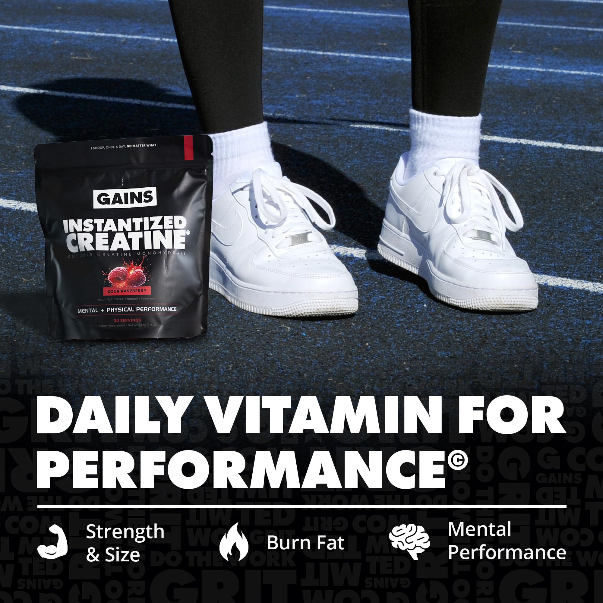 GAINS IN BULK Zero-bloat formula supports lean energy and comfort during training.