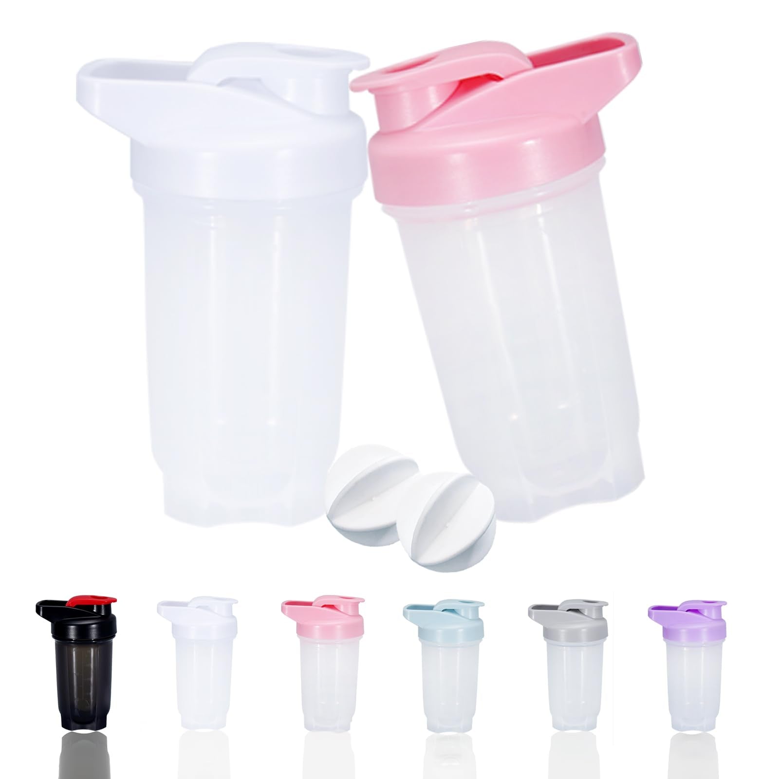 GAISHION white-pink shaker bottle two-pack with wide mouth for easy ingredient addition and mixing