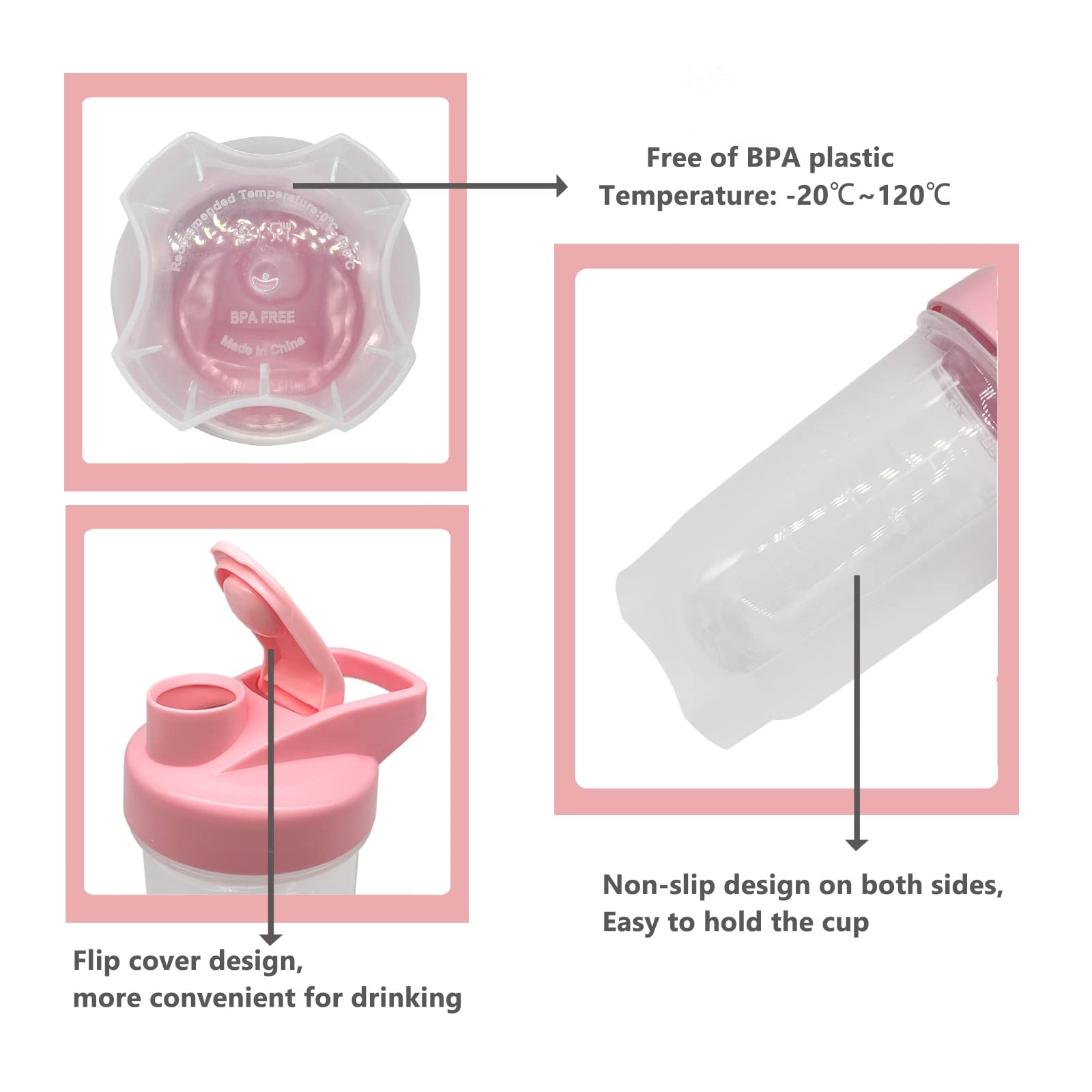 GAISHION shaker bottle wide mouth for easy powder and liquid adding.