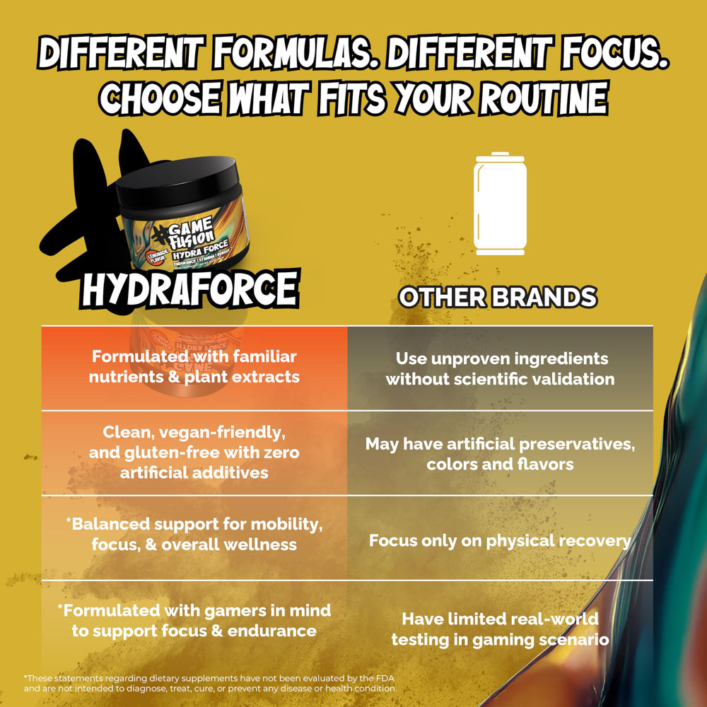 Gamefusion Hydra Force on a gamer desk beside headphones.