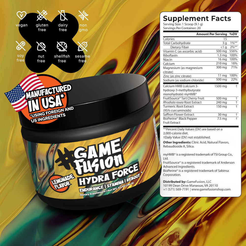 Gamefusion Hydra Force lemonade powder dissolving in a glass of water.