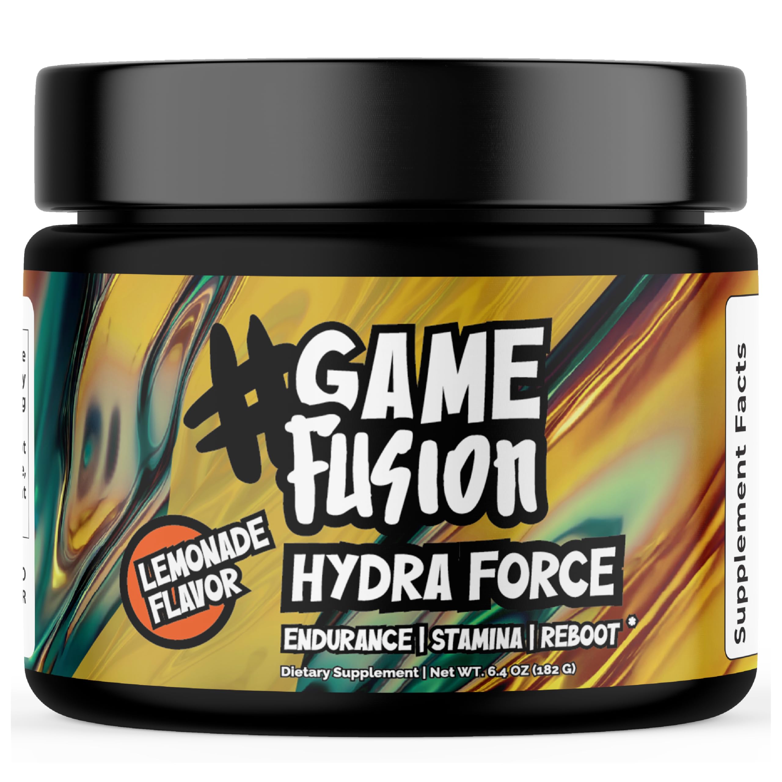 Gamefusion Hydra Force lemonade tub ready for hydration during long gaming sessions.