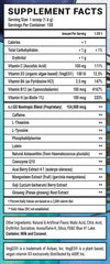 Close-up of the label highlighting caffeine and nootropic blend for focused gaming.
