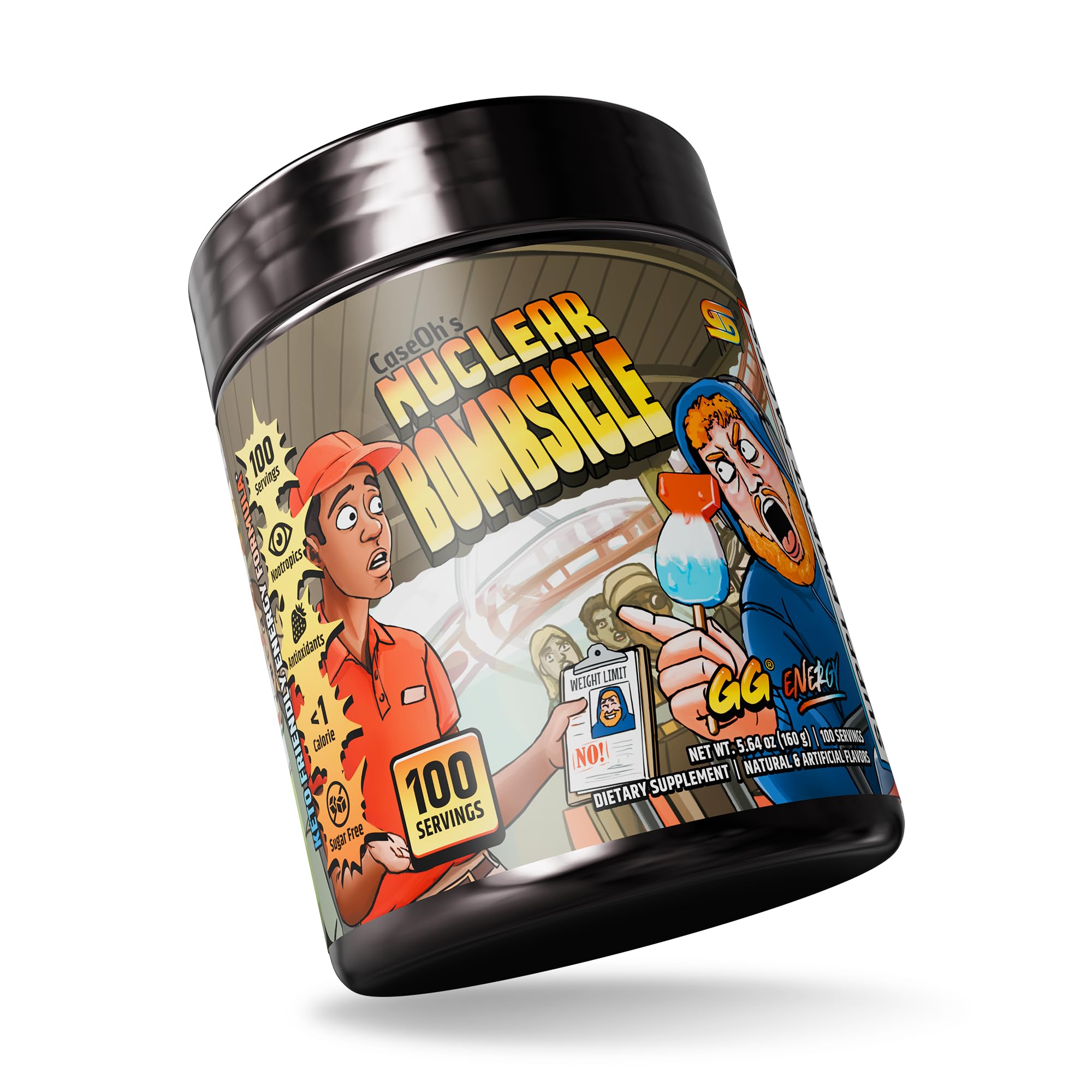 Gamer Supps GG Energy CaseOh Nuclear Bombsicle packaging displaying flavors and zero sugar.