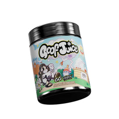 Powder scoop mixing in a glass with Gamer Supps Goof Juice for a refreshing caffeine boost