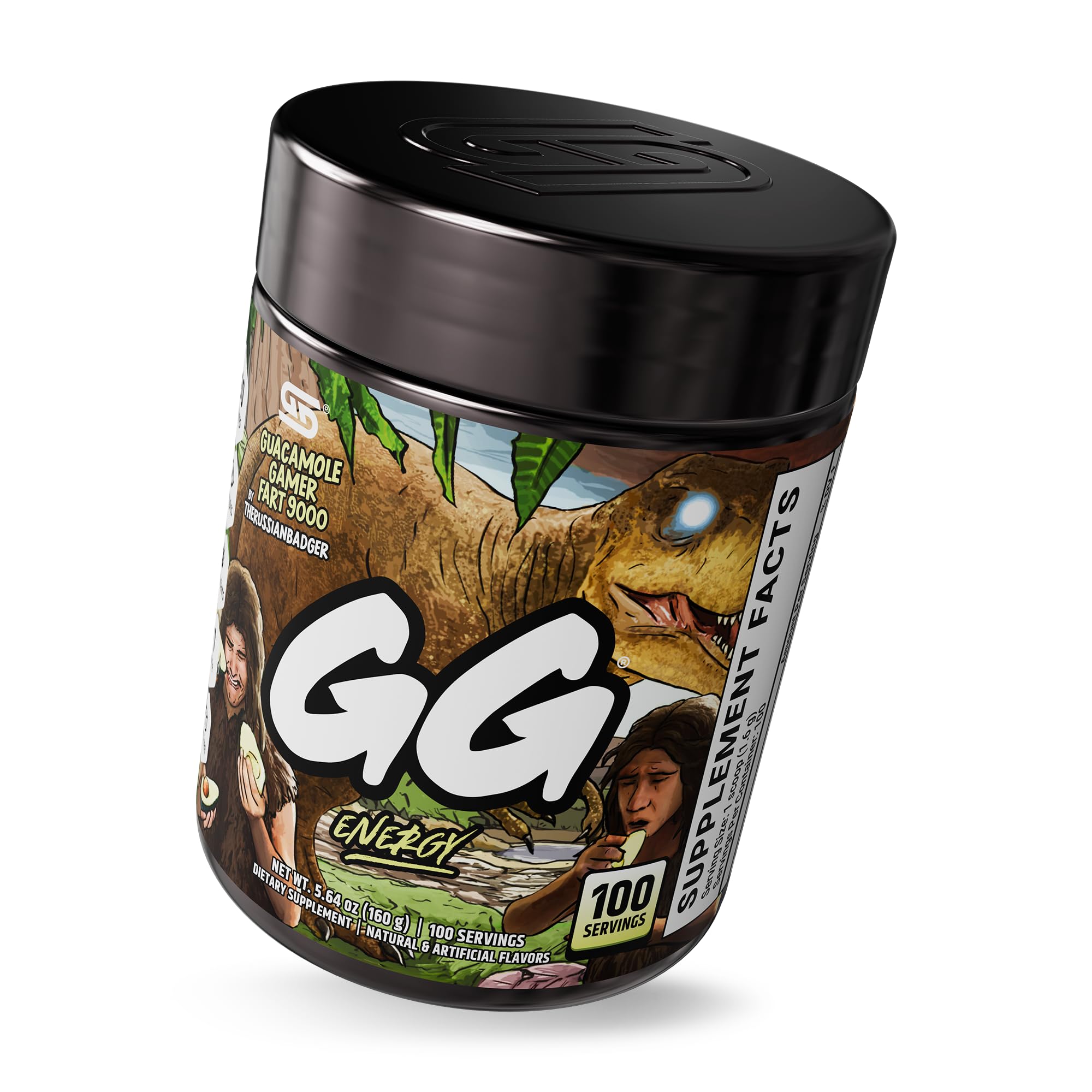 Gamer Supps GG Energy Guacamole Fart 9000 serving glass, sugar-free hydration with vitamins.