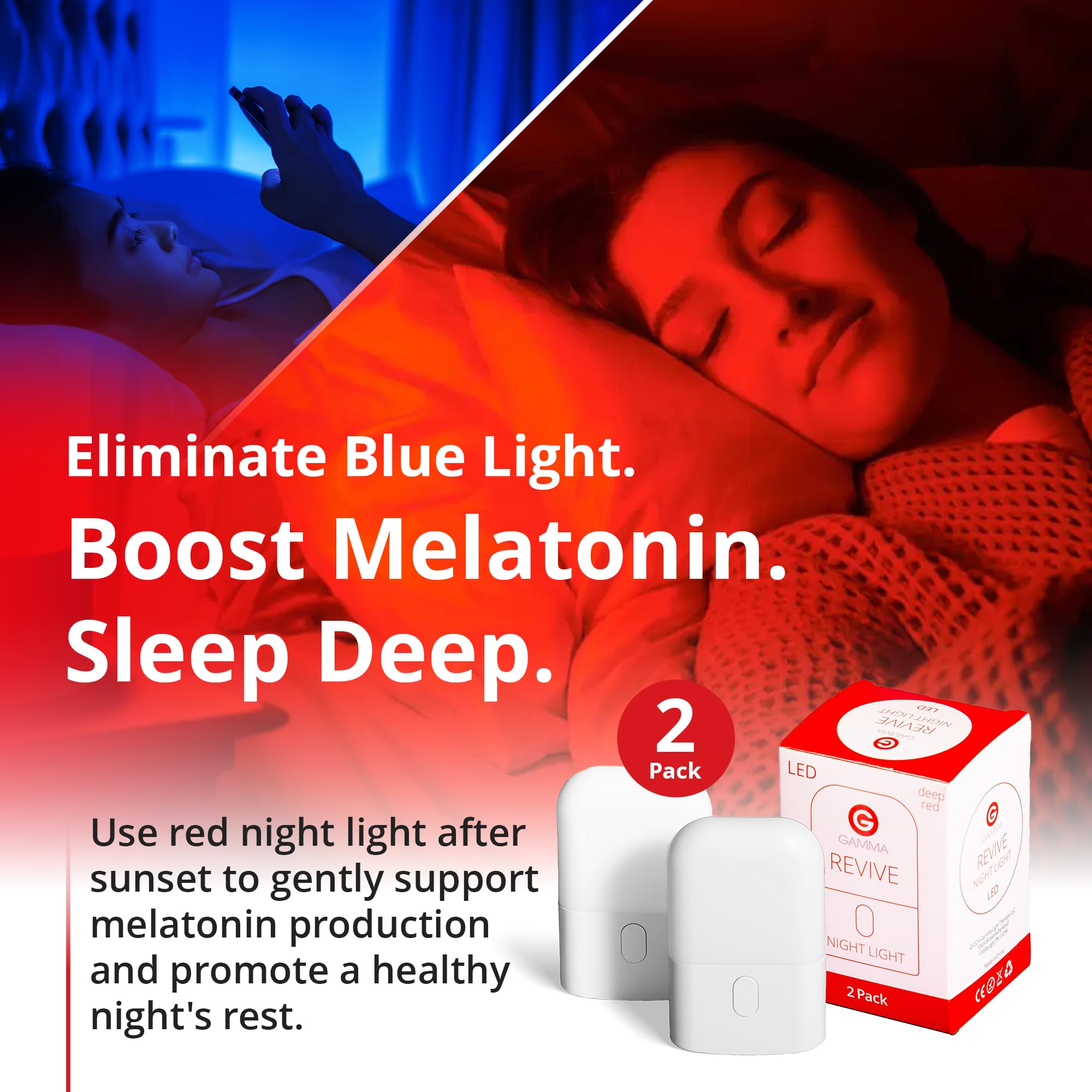 Gamma Light Therapy Revive red night light in a small room provides gentle, unobtrusive illumination.