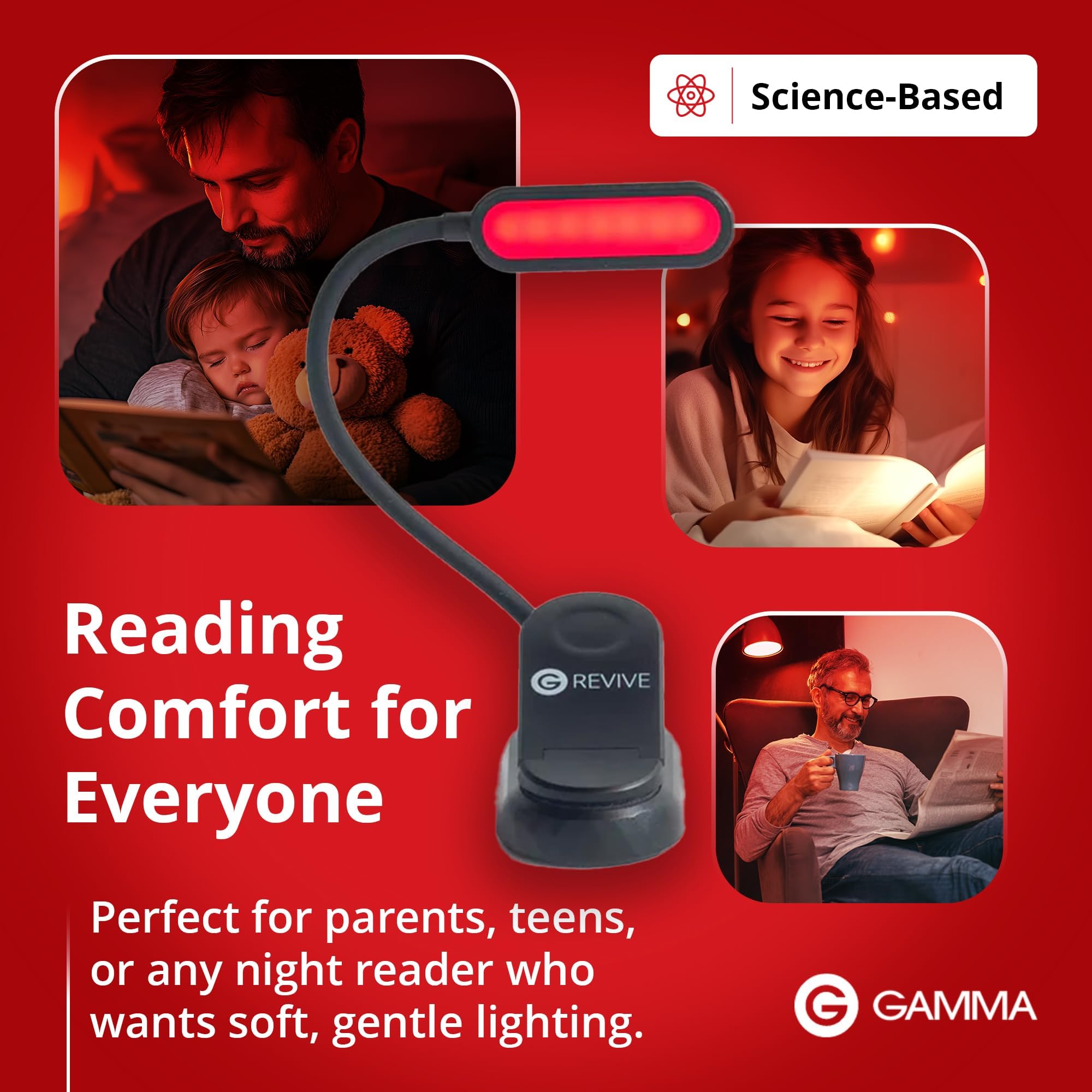 Gamma Revive sleep-friendly ambient light supports bedtime routines.