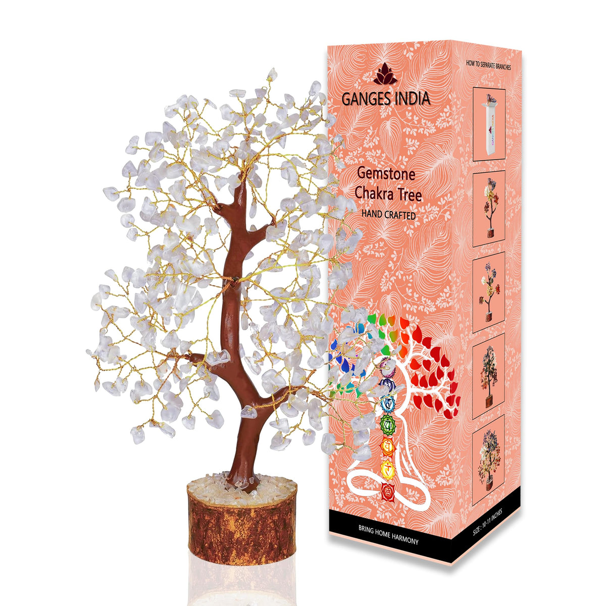 Gangesindia clear quartz crystal tree base enhances home decor with subtle energy