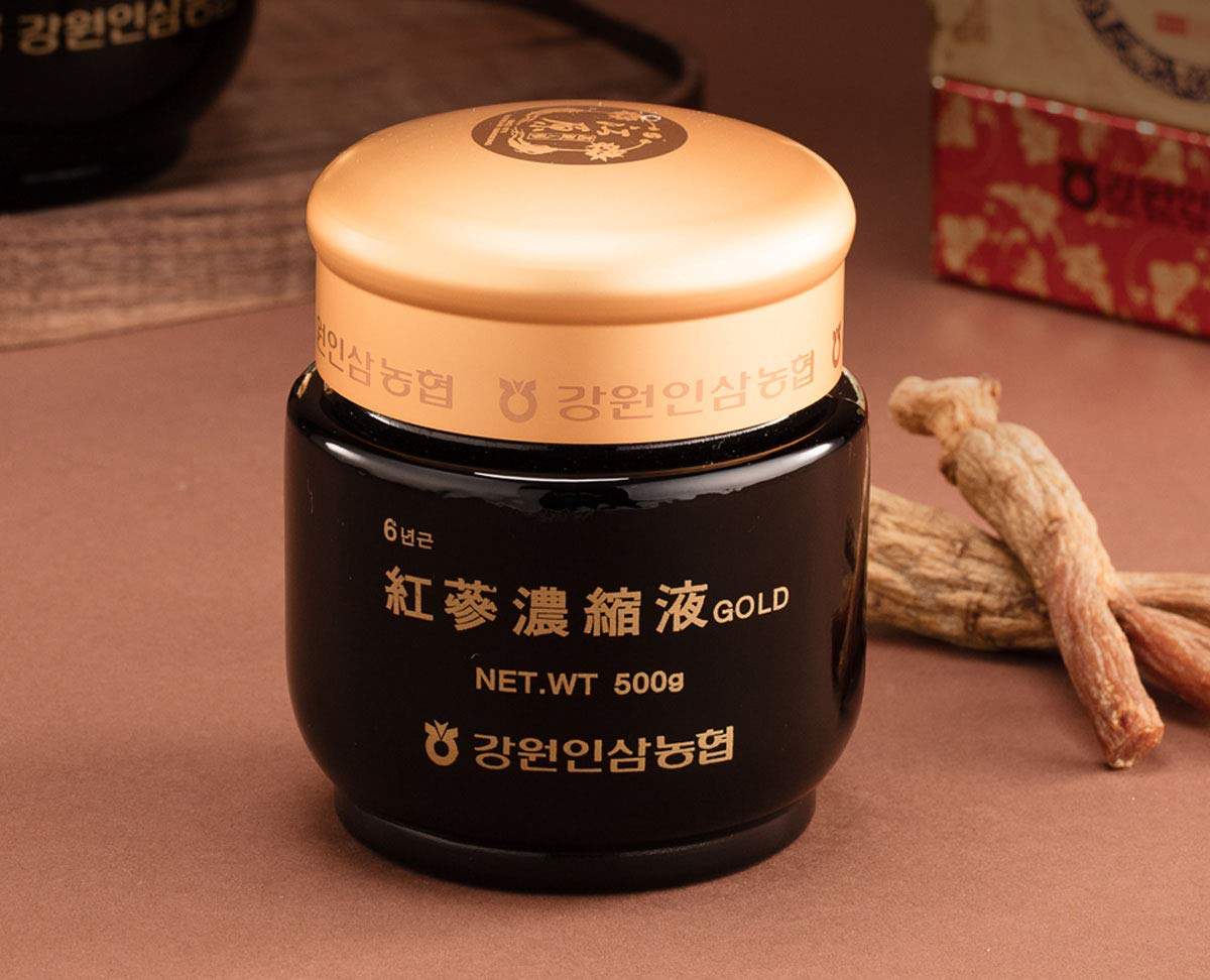 Gangwoninsam label closeup highlighting purity and 6 year concentrate for daily use