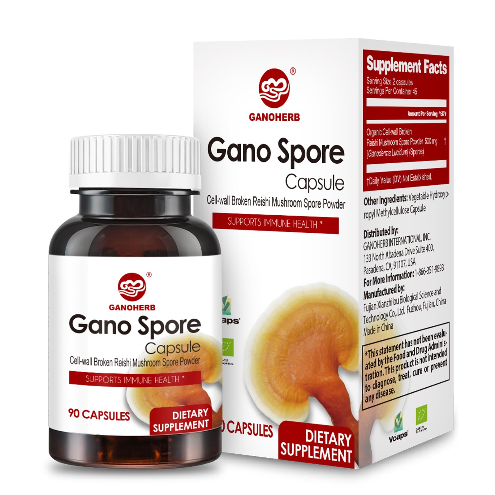 GANOHERB Organic Reishi bottle for daily wellness and potential immune support.