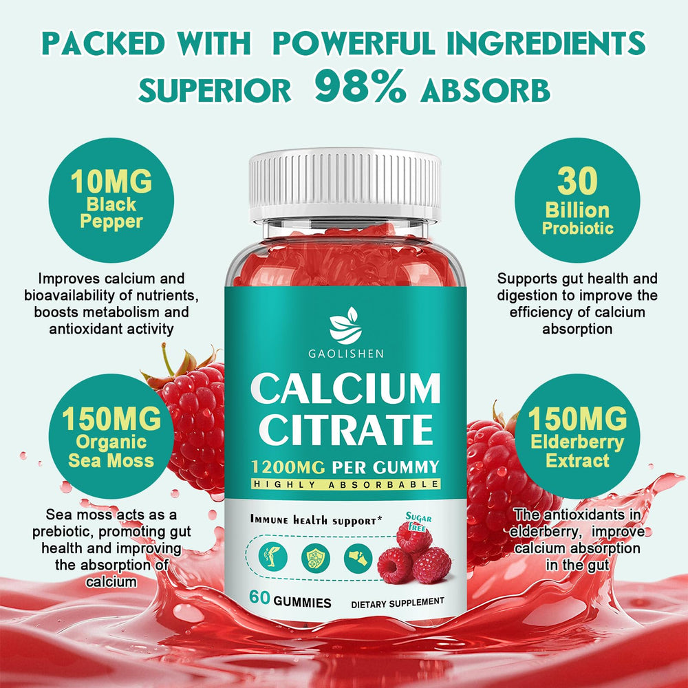 GAOLISHEN raspberry-flavored calcium gummies for easy daily calcium with D3 and K2.