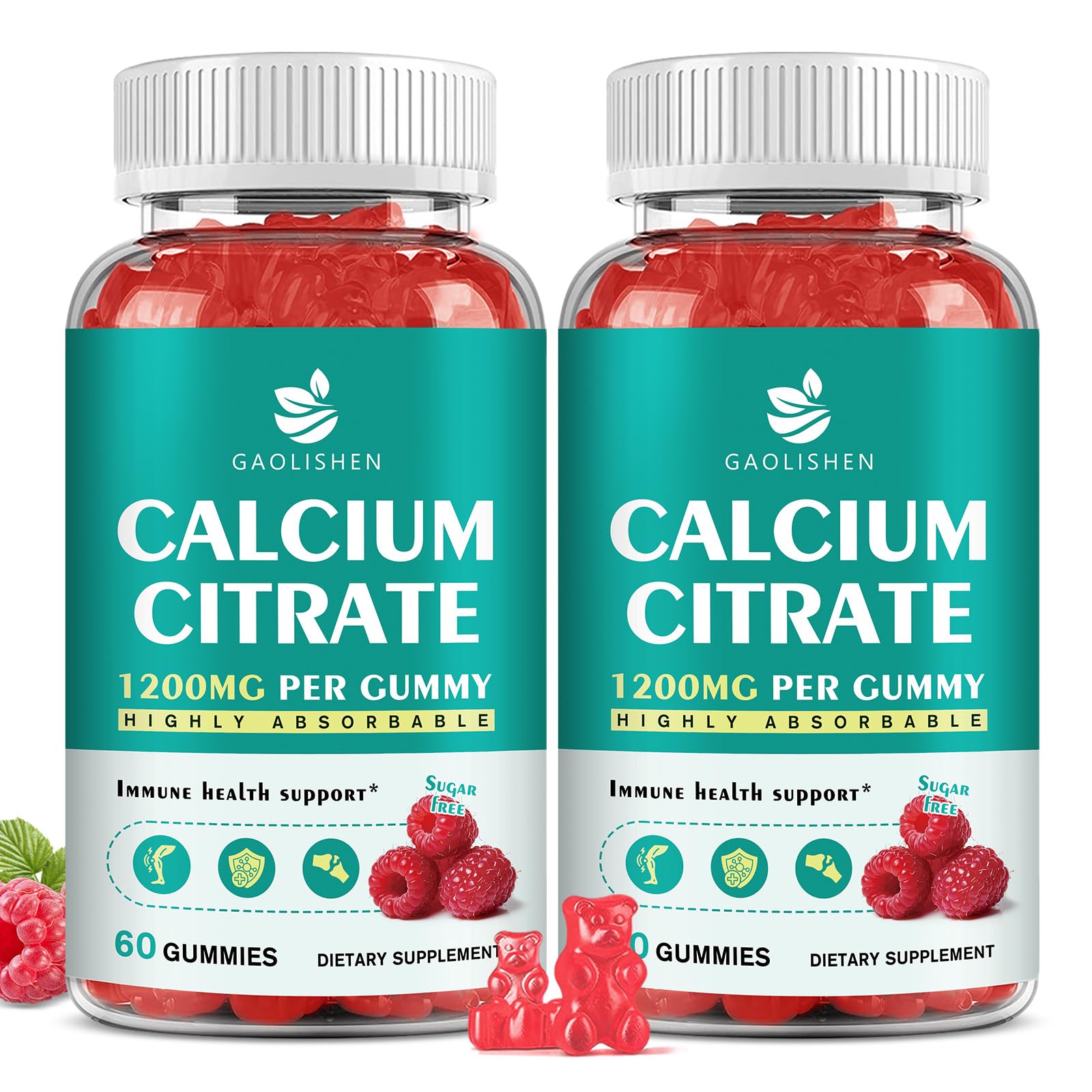 GAOLISHEN sugar-free calcium citrate 1200mg bottle supports bone health with vitamin D3 and K2.