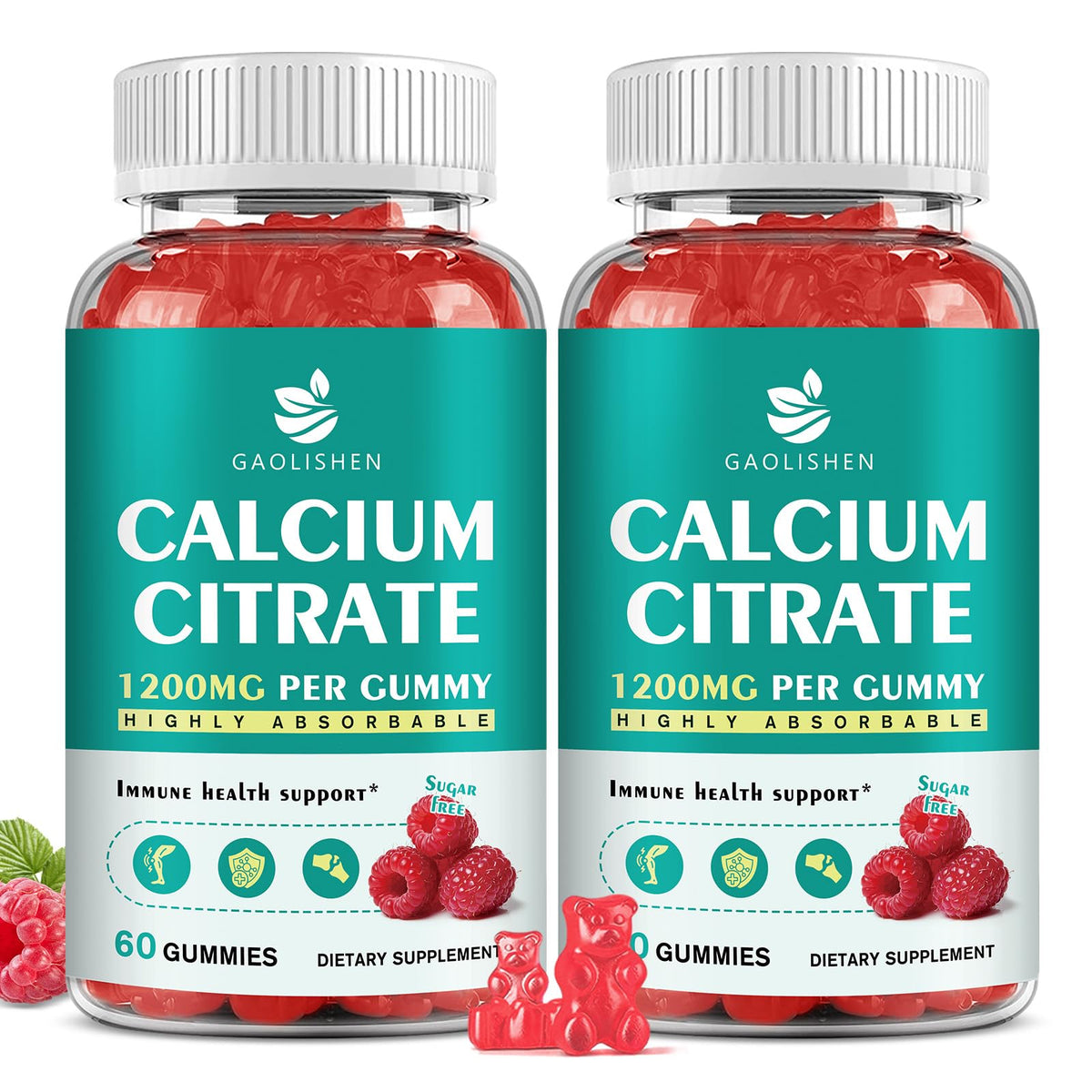 GAOLISHEN sugar-free calcium citrate 1200mg bottle supports bone health with vitamin D3 and K2.
