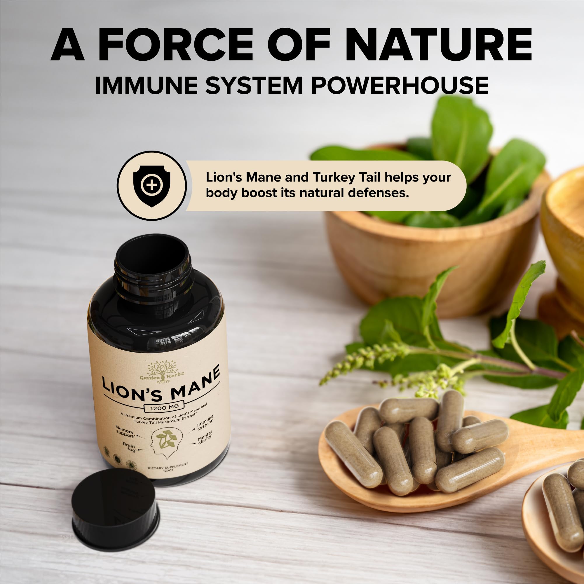 Garden of Herbz front-view bottle showcases clean label design.