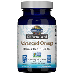 Garden of Life Advanced Omega Fish Oil lemon bottle showcases high-potency omega-3 formulation