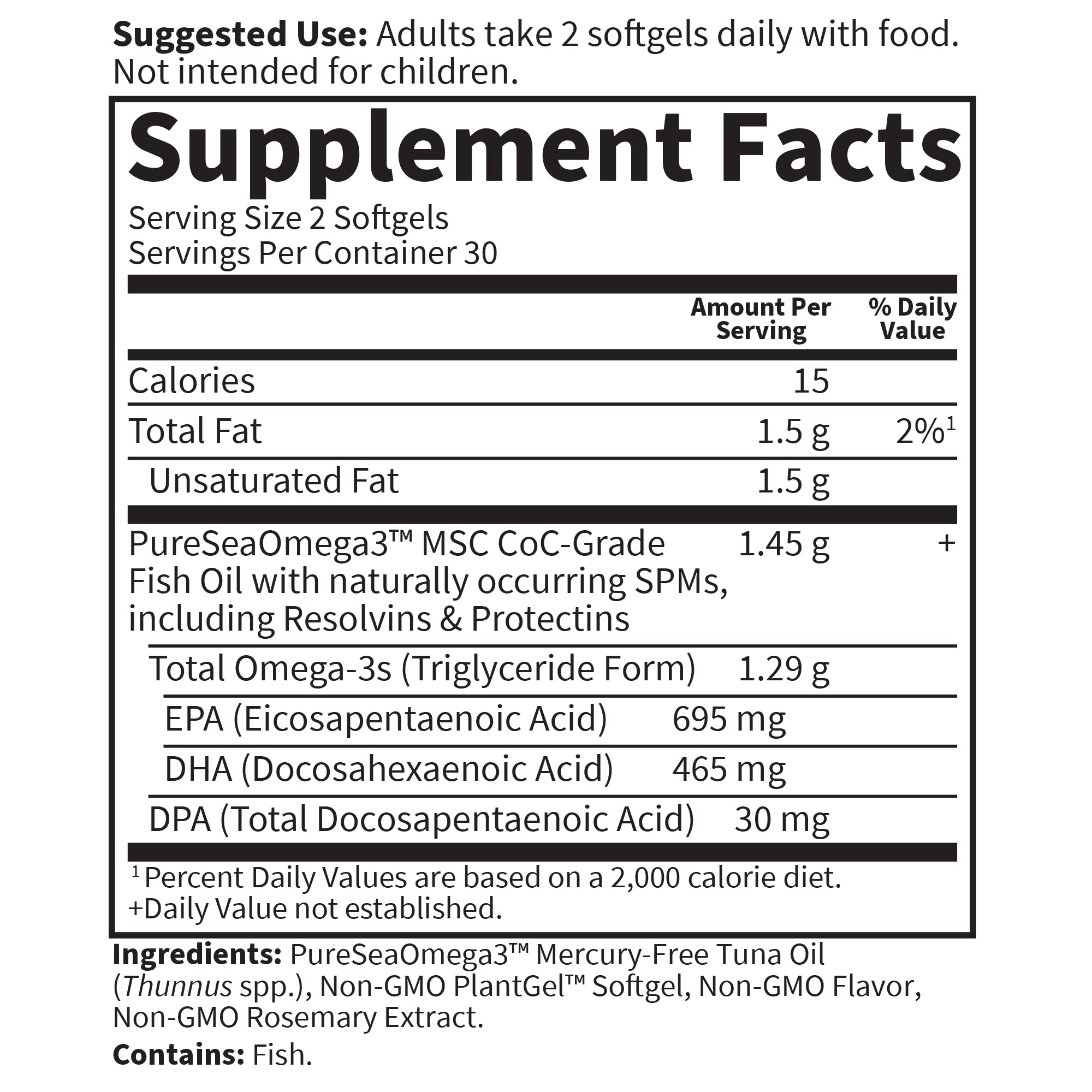Garden of Life Advanced Omega Fish Oil lemon supplement on counter shows easy two-softgel serving