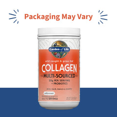 Garden of Life collagen powder being poured into a glass for quick hydration