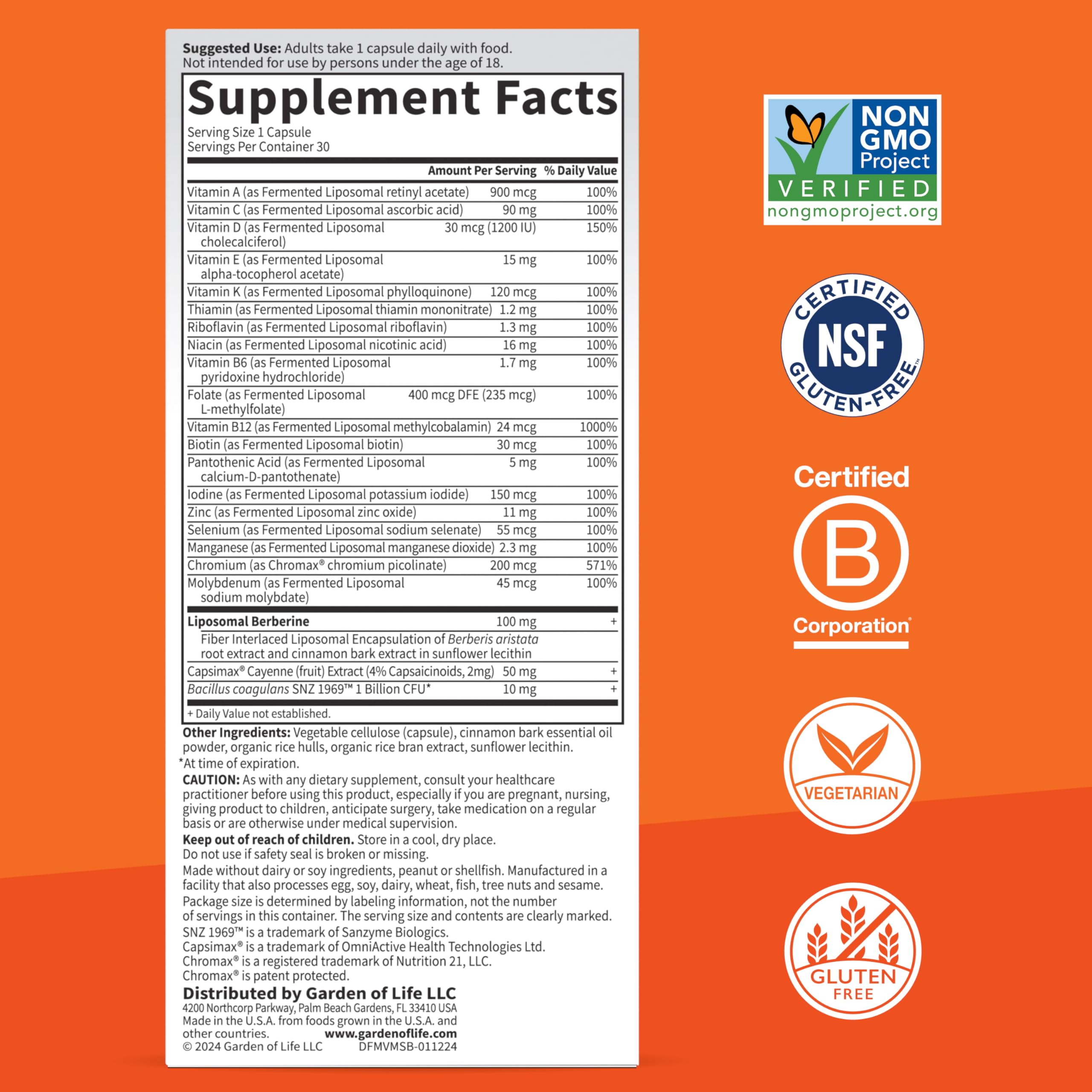 Garden of Life Dr. Formulated Multi+ Metabolism Support probiotics illustration suggesting gut health.