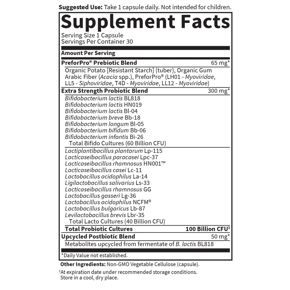 Garden of Life Dr Formulated Once Daily 3-in-1 ingredients-chart highlights clinically studied strains.
