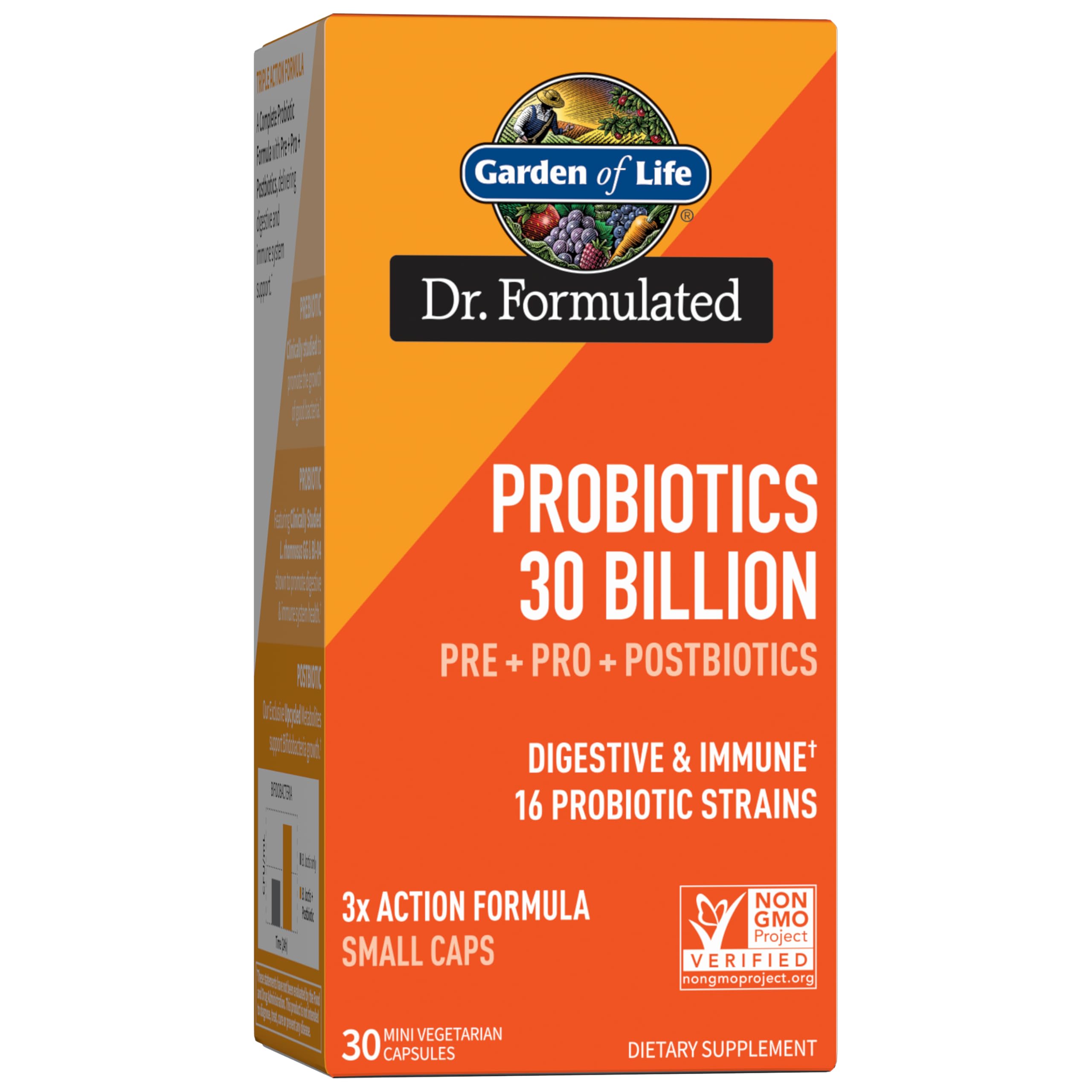 Garden of Life Dr Formulated Once Daily 30B bottle closeup; capsule for daily digestive support