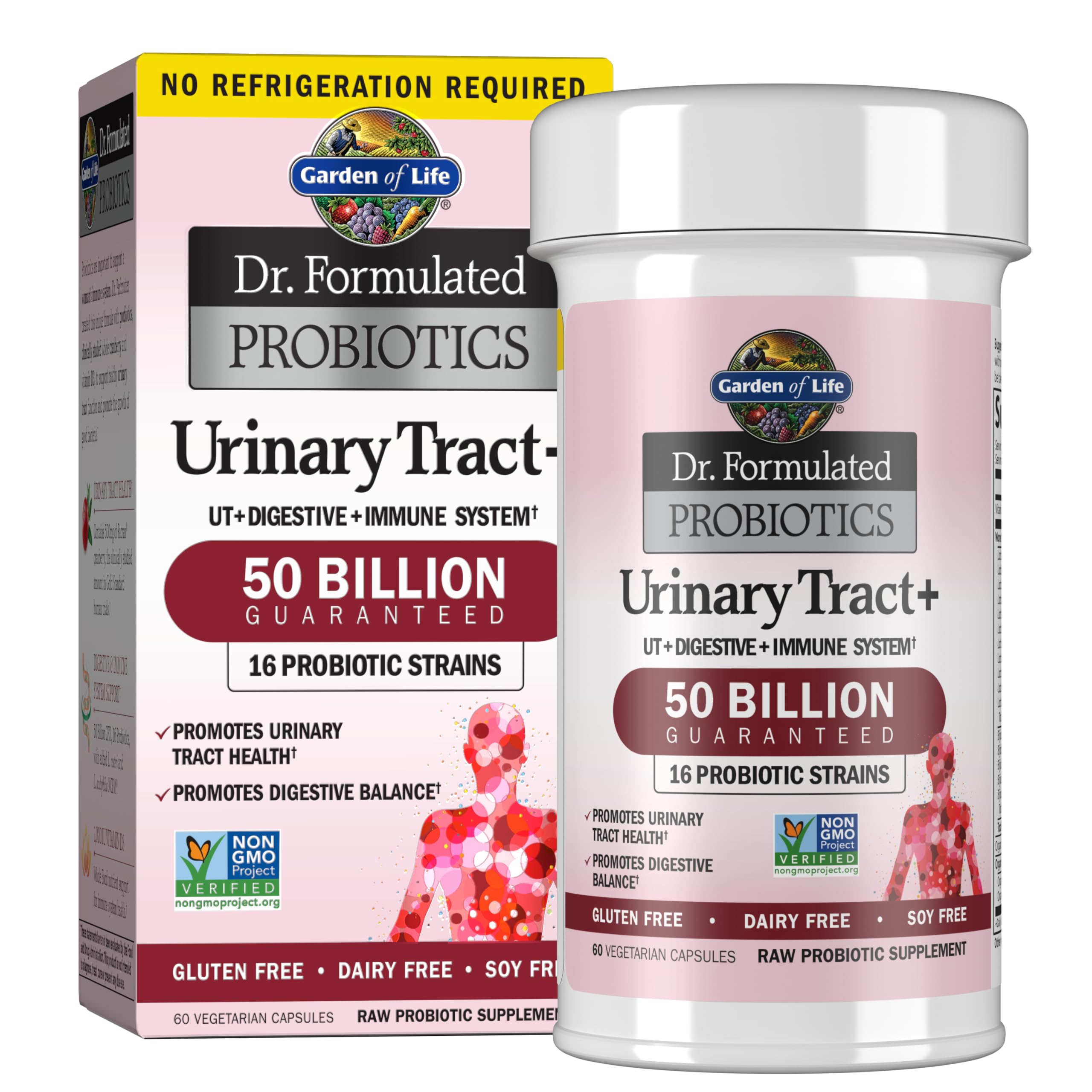Garden of Life Dr. Formulated Urinary Tract Plus bottle with capsules for UT and digestion.