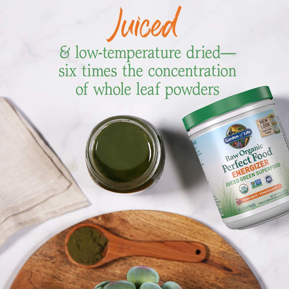 Garden of Life Energizer Yerba Mate and pomegranate ingredients highlighted