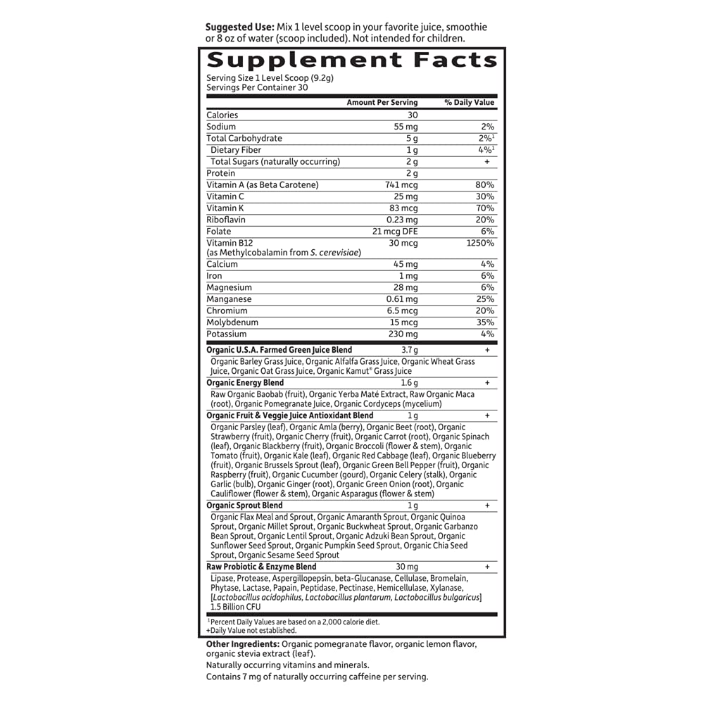 Garden of Life Energizer label features probiotics and enzymes