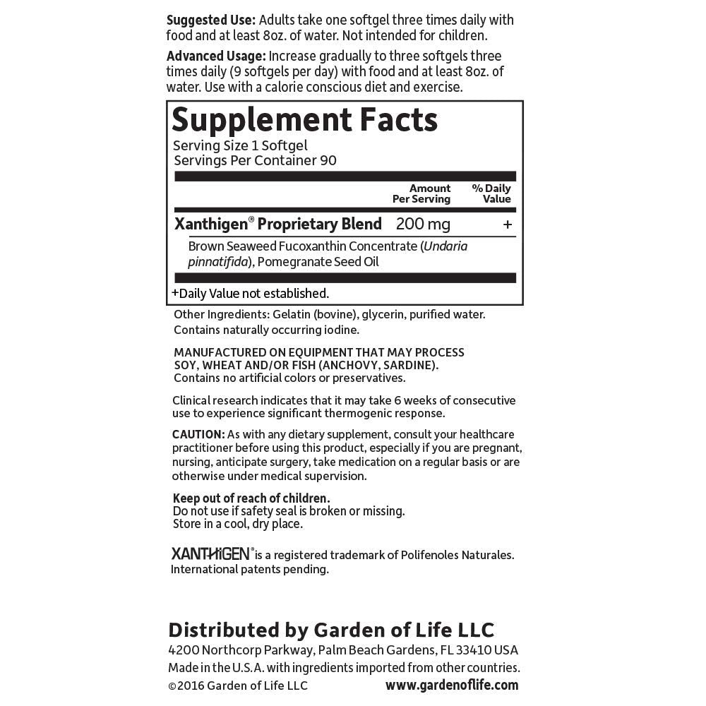 Garden of Life fuco-thin gluten-free dairy-free label indicating allergy-friendly formula.