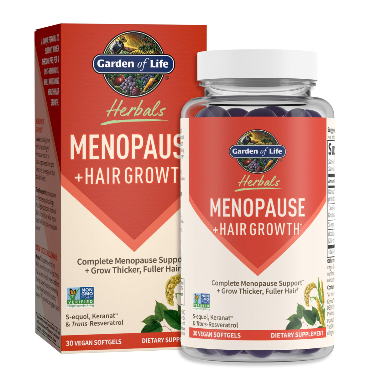 Garden of Life Herbals Menopause softgel bottle for daily support.