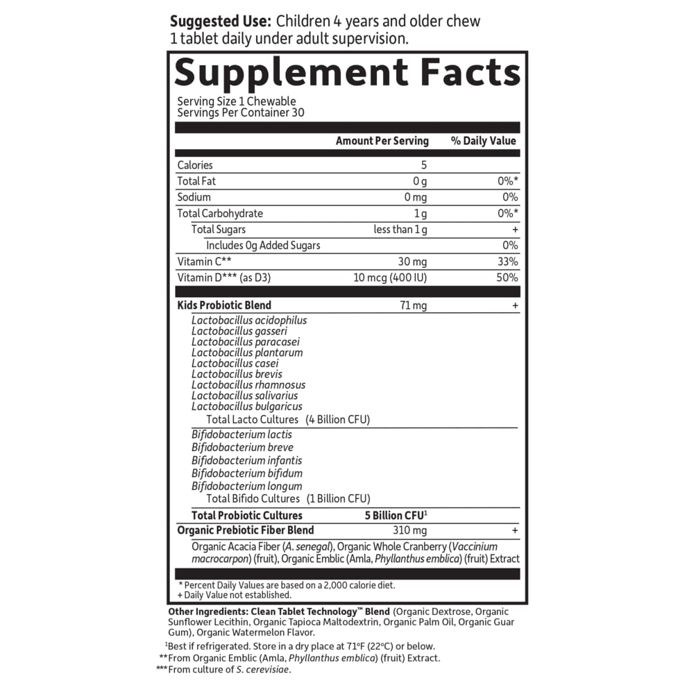 Garden of Life ingredient list emphasizes clean sourcing and probiotic blends