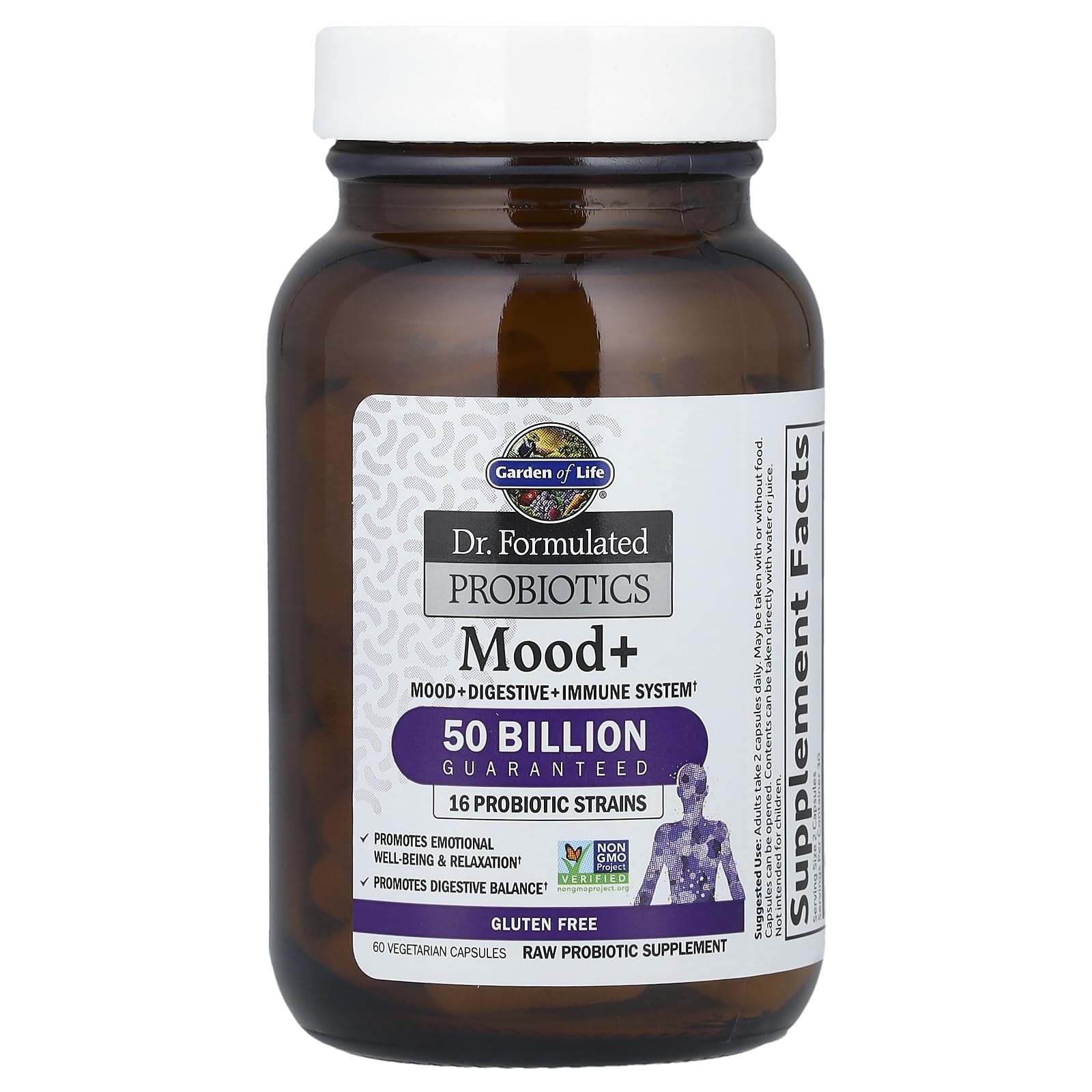 Garden of Life Mood+ ASHWAGANDHA and blueberry visuals for occasional stress management.