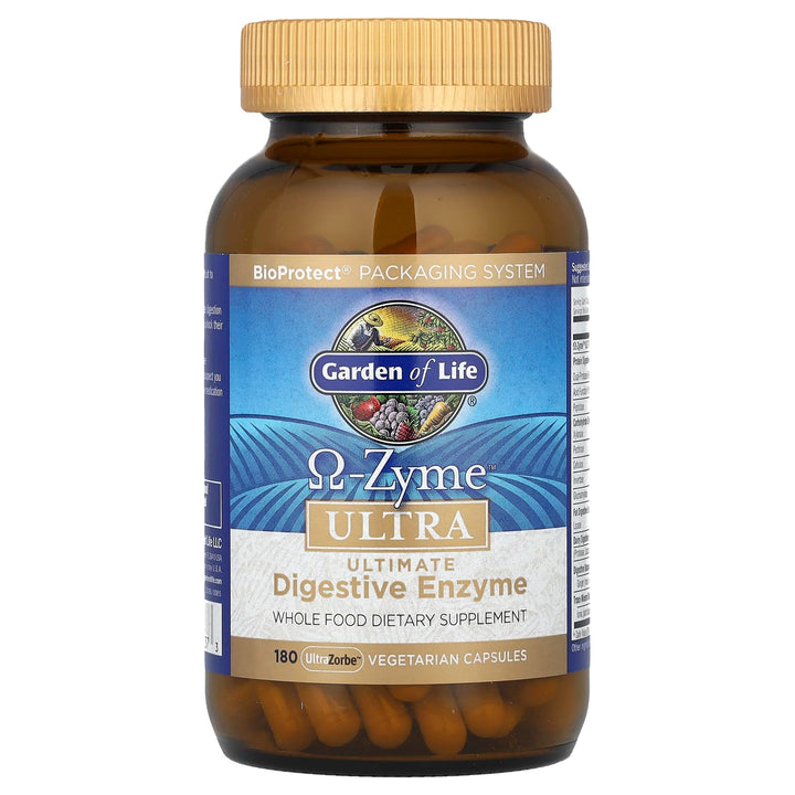 Omega-Zyme ULTRA label highlighting gluten-free and dairy-free formulation