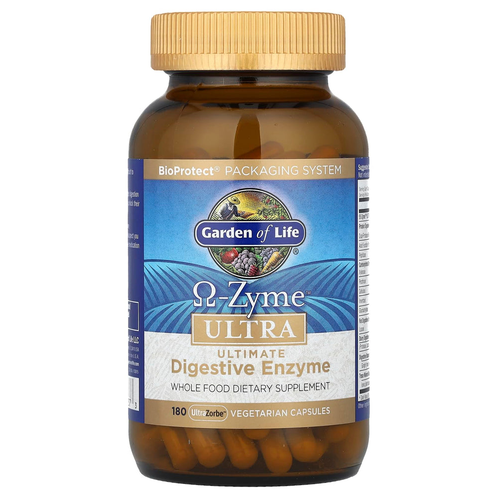 Omega-Zyme ULTRA label highlighting gluten-free and dairy-free formulation