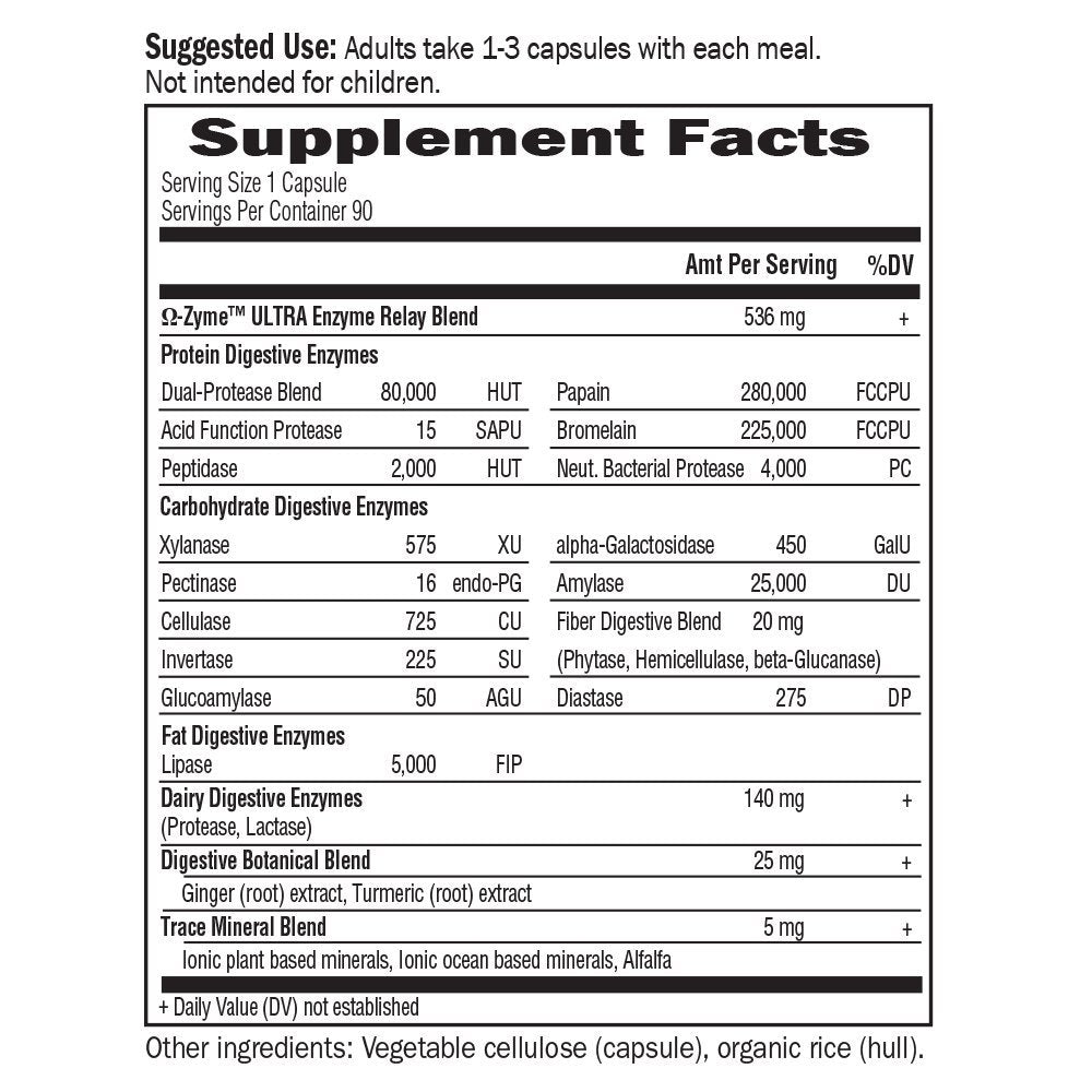 Garden of Life Omega-Zyme Ultra vegetarian label emphasizes plant-based capsules