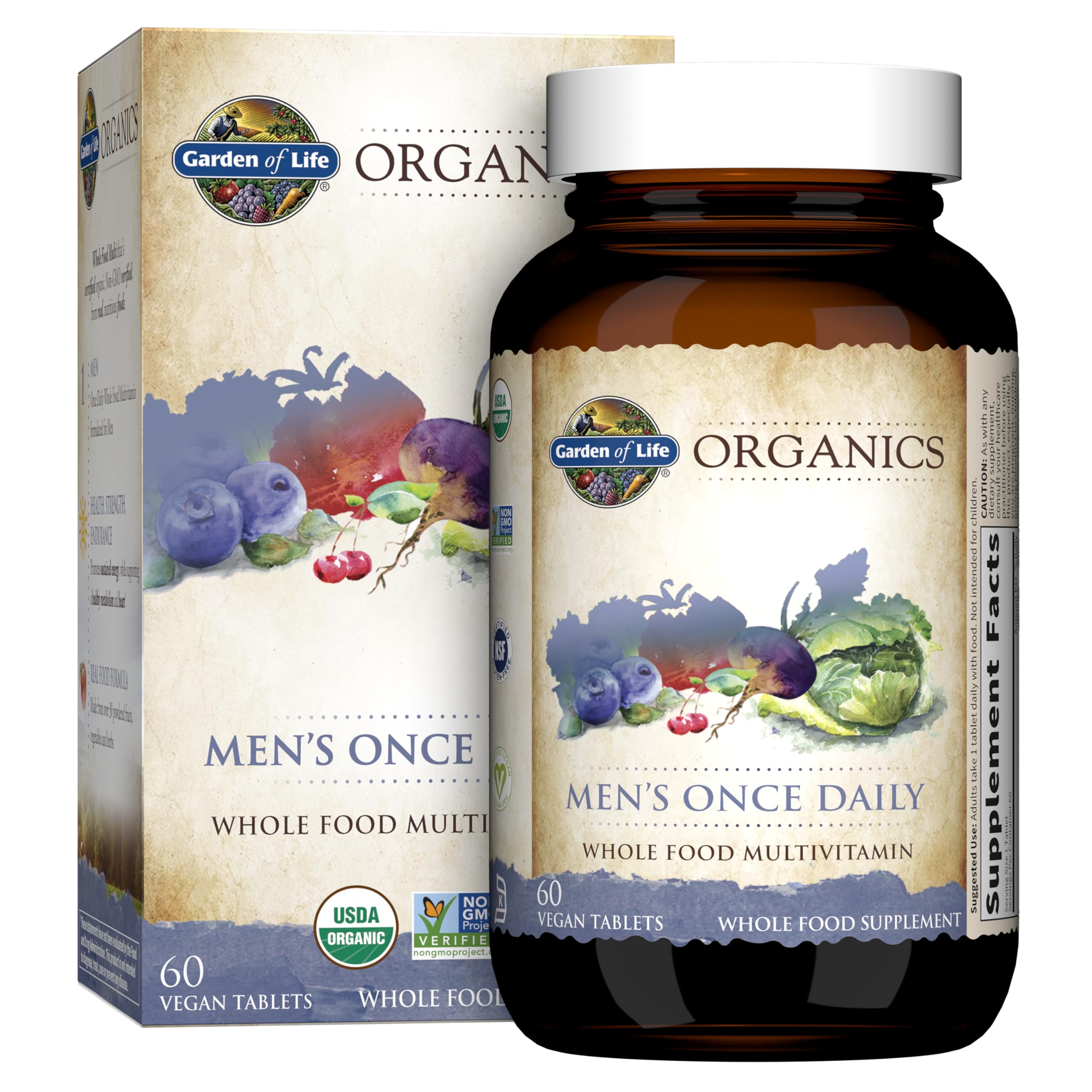 Garden of Life Once Daily Men’s Multivitamin packaging supports easy daily wellness.