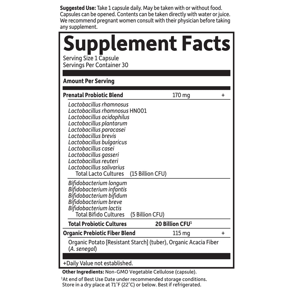 Garden of Life Once Daily Prenatal vitamin D3 1000 IU closeup on bottle label