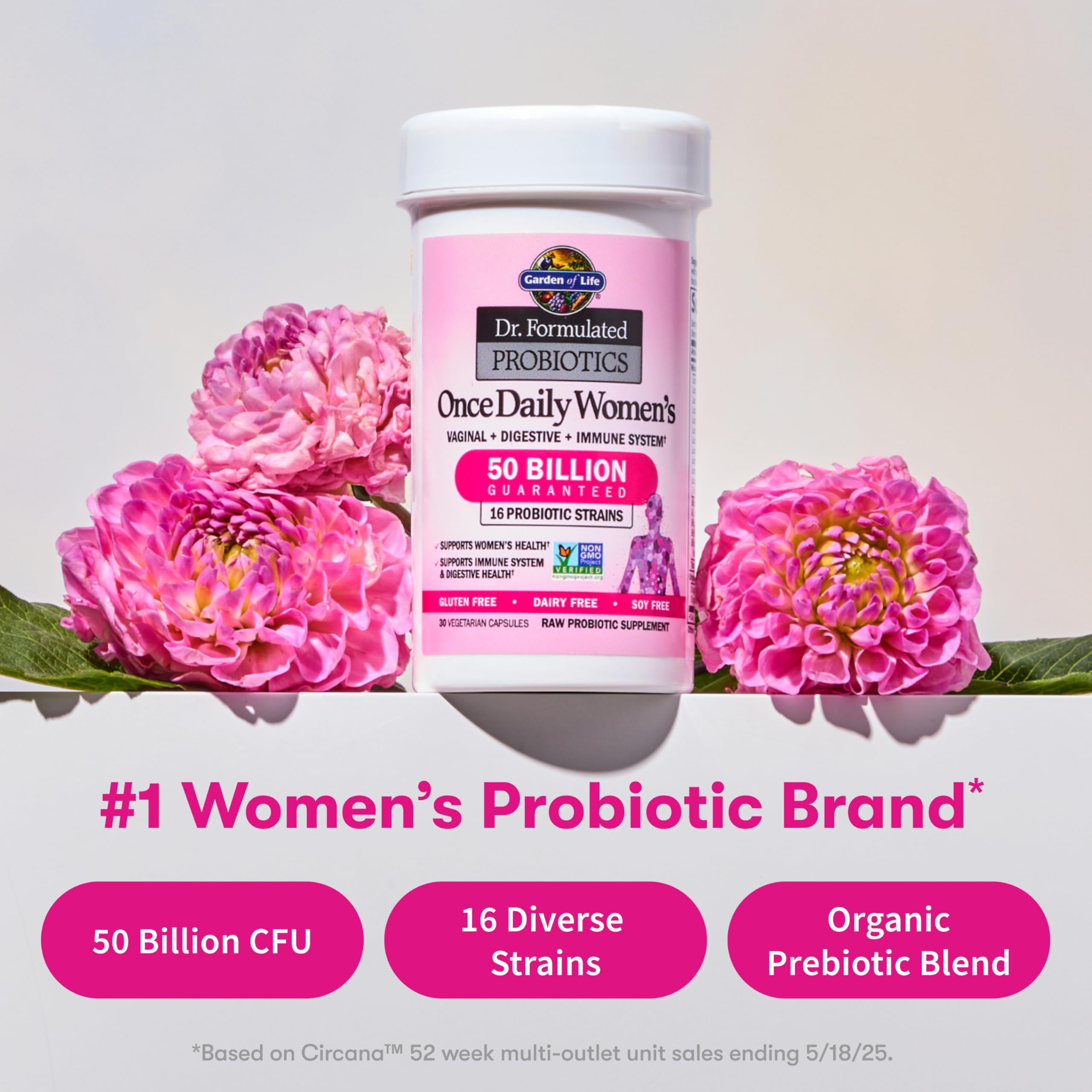 Label closeup of Garden of Life Once Daily Women’s Probiotics