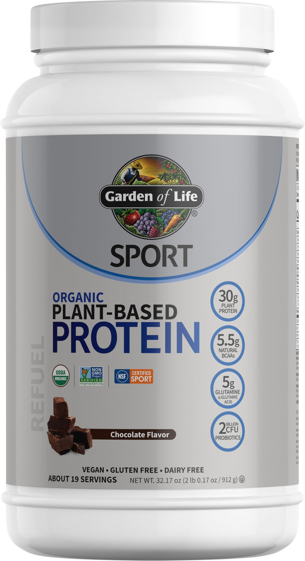 Garden of Life Organic Vegan Protein bottle front shows plant-based protein for recovery.