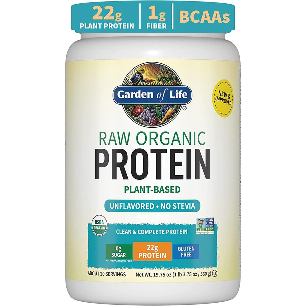 Garden of Life Organic Vegan Protein Powder bag close-up label showing organic and certifications