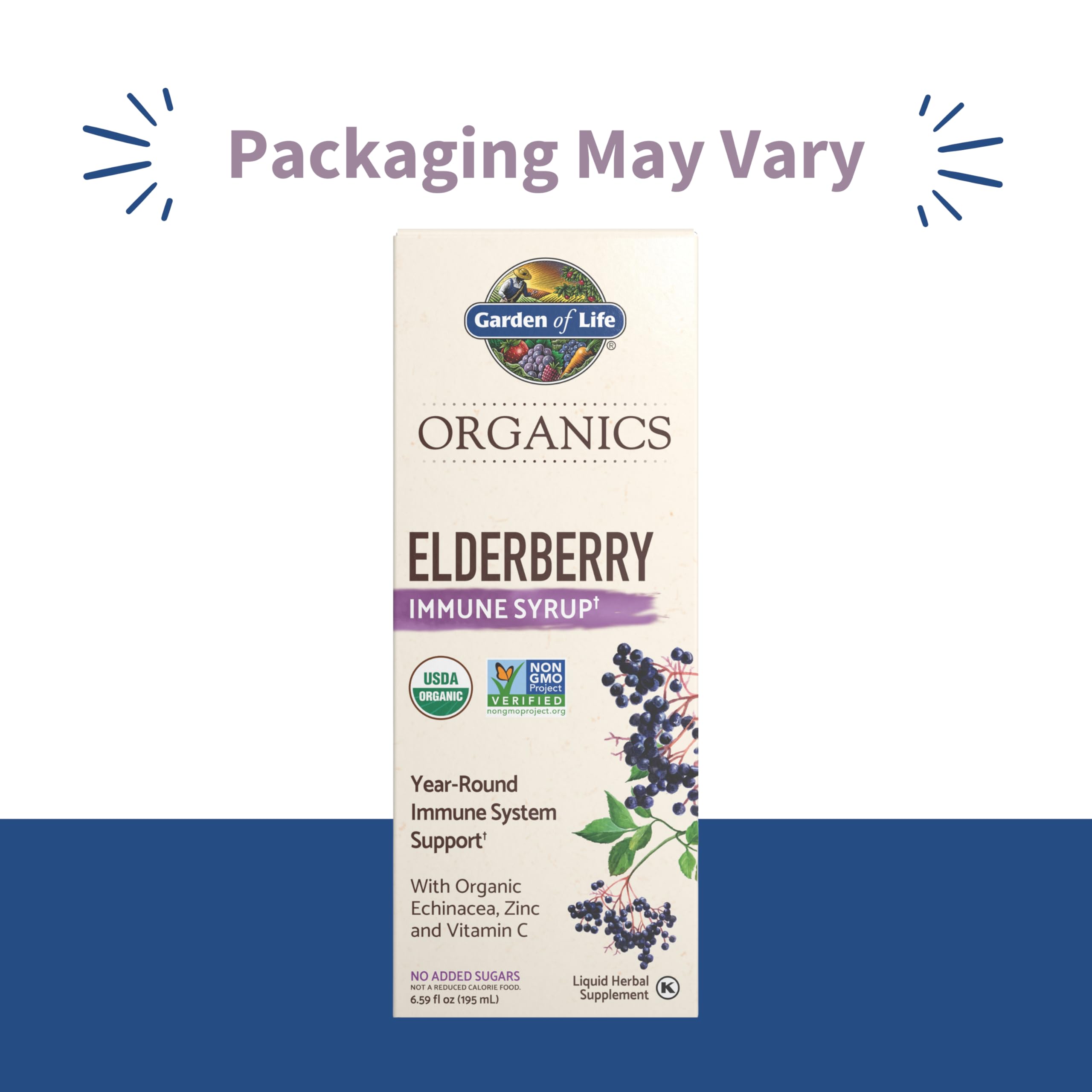 Garden of Life Organics Elderberry Immune Syrup being poured for quick dosing.