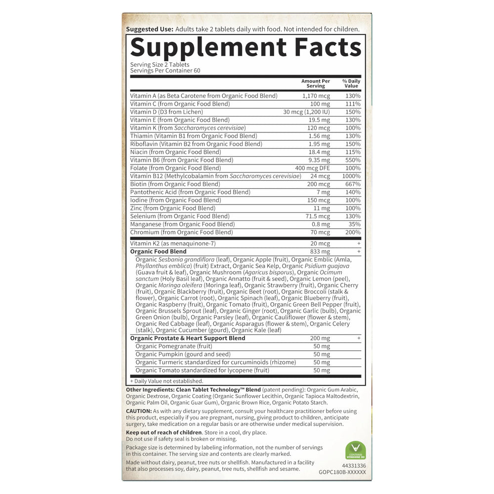 Daily use with Garden of Life Organics Multi 40+ supports vitality.