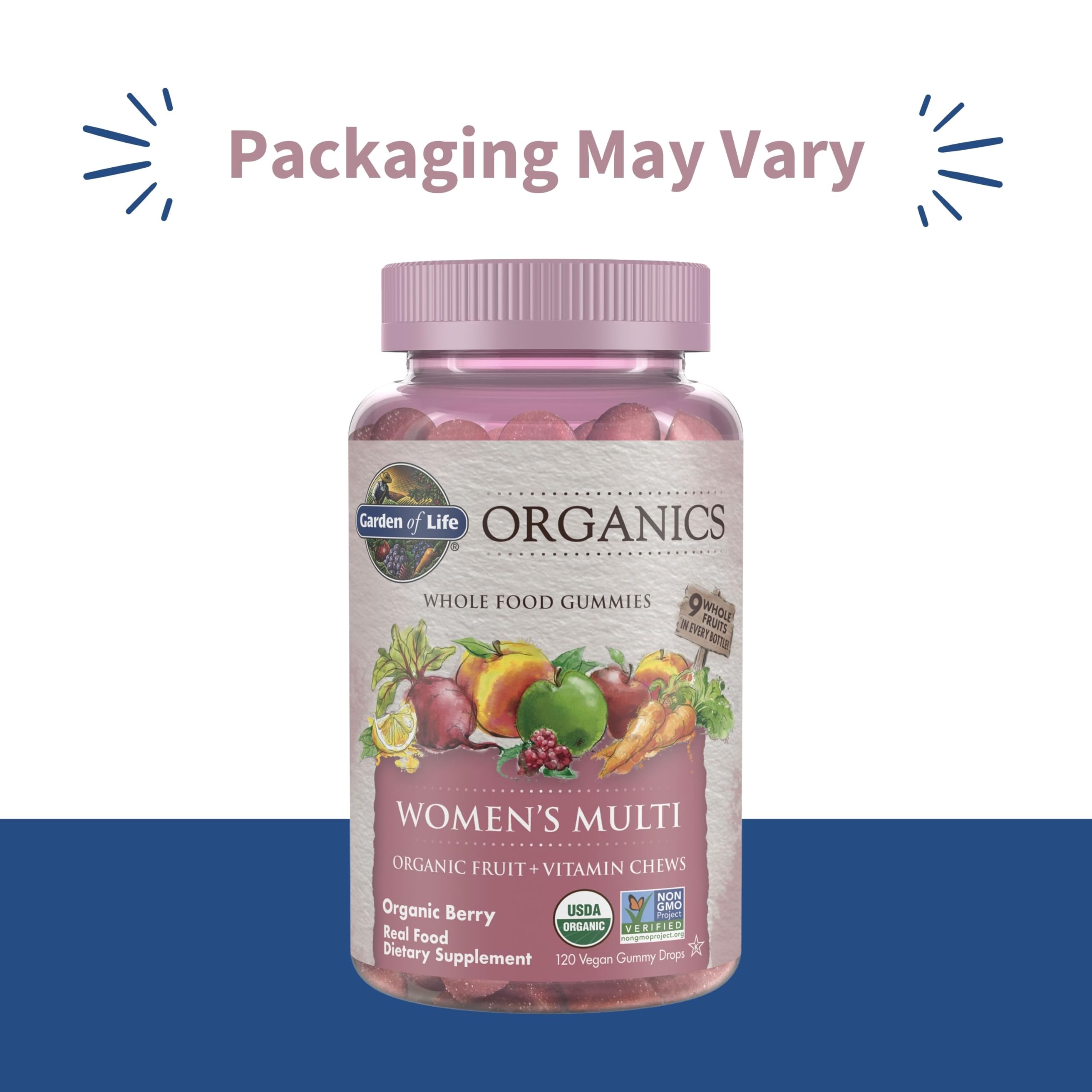 Close-up of Garden of Life Organics Women’s Multi Berry gummies.
