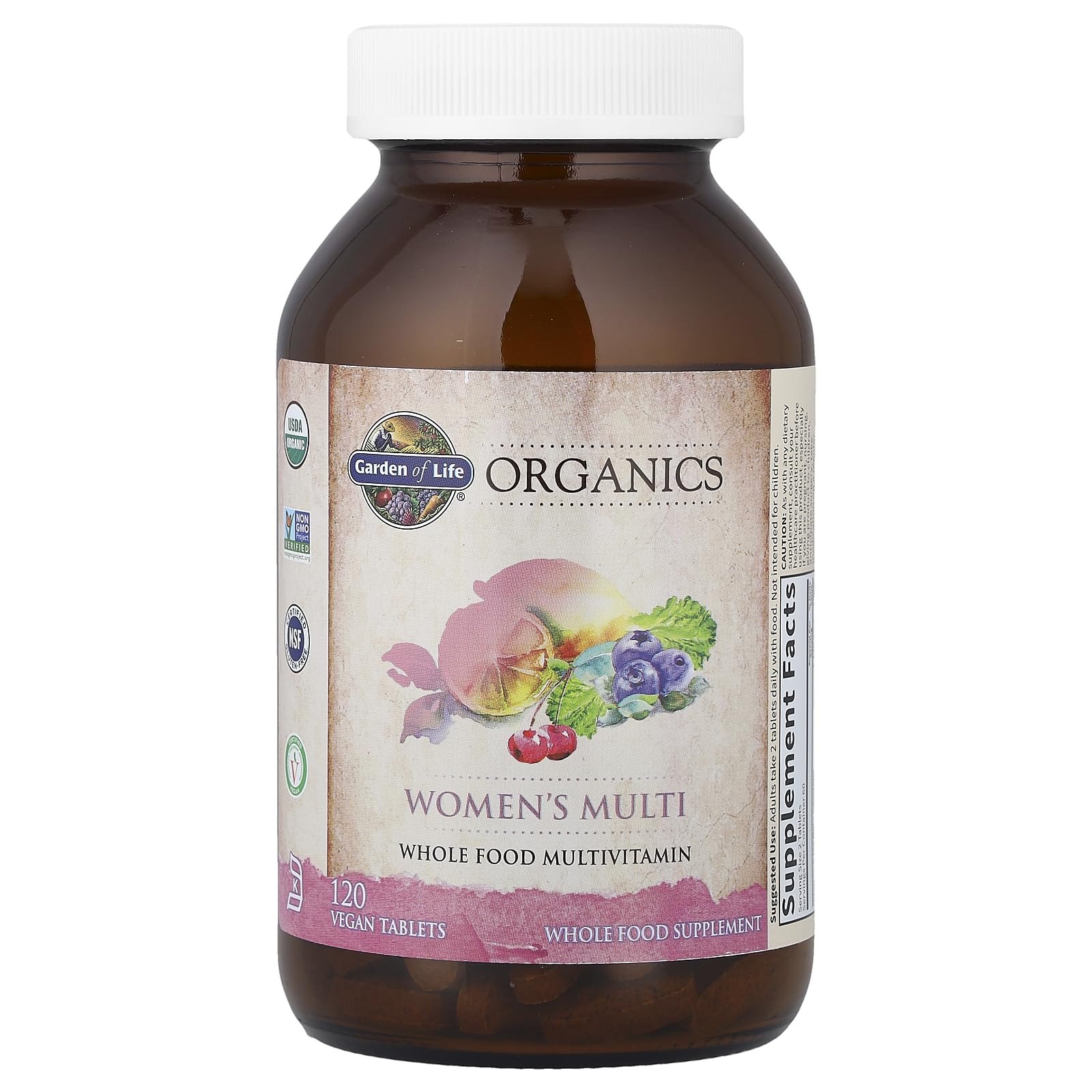 Garden of Life Organics Women’s Multi organic fruits and vegetables provide real-food vitamins.