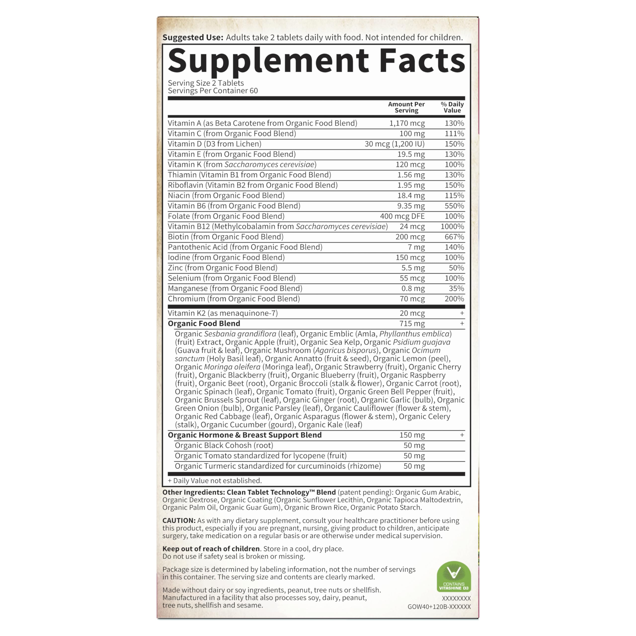 Garden of Life Organics Women 40+ bottle hints at energy‑metabolism benefits from B vitamins.
