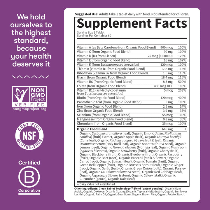 Certification logos emphasize organic, vegan, gluten free and kosher quality.