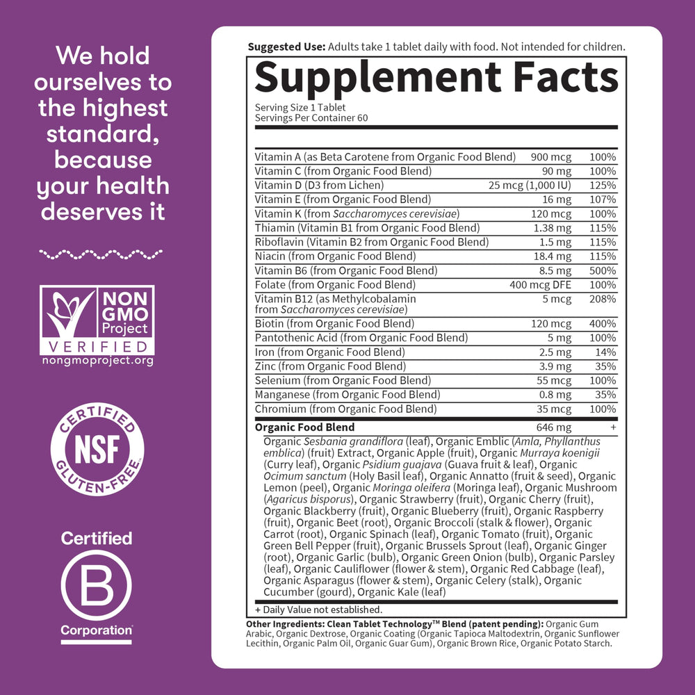Certification logos emphasize organic, vegan, gluten free and kosher quality.