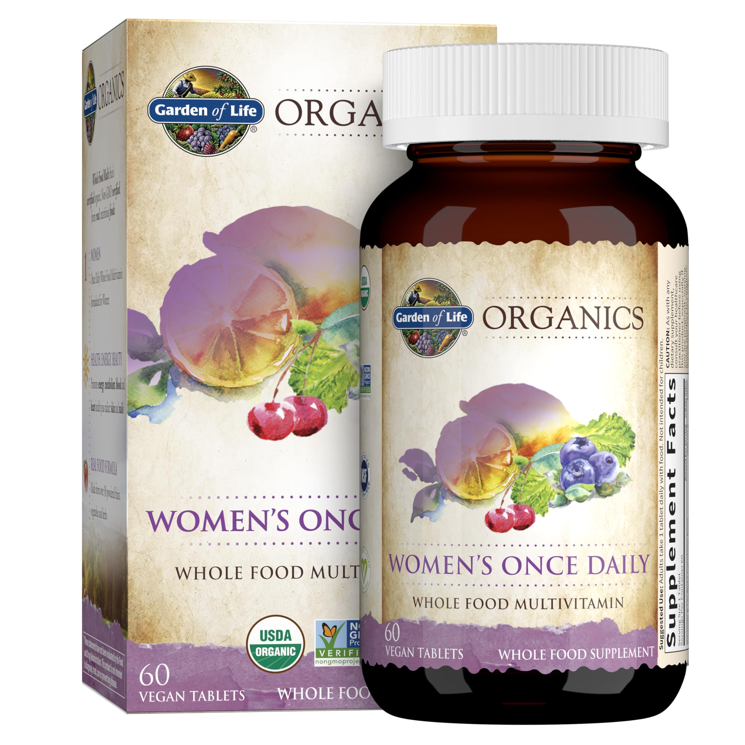 Garden of Life Organics Women Multivitamin tablet front view promotes daily wellness.